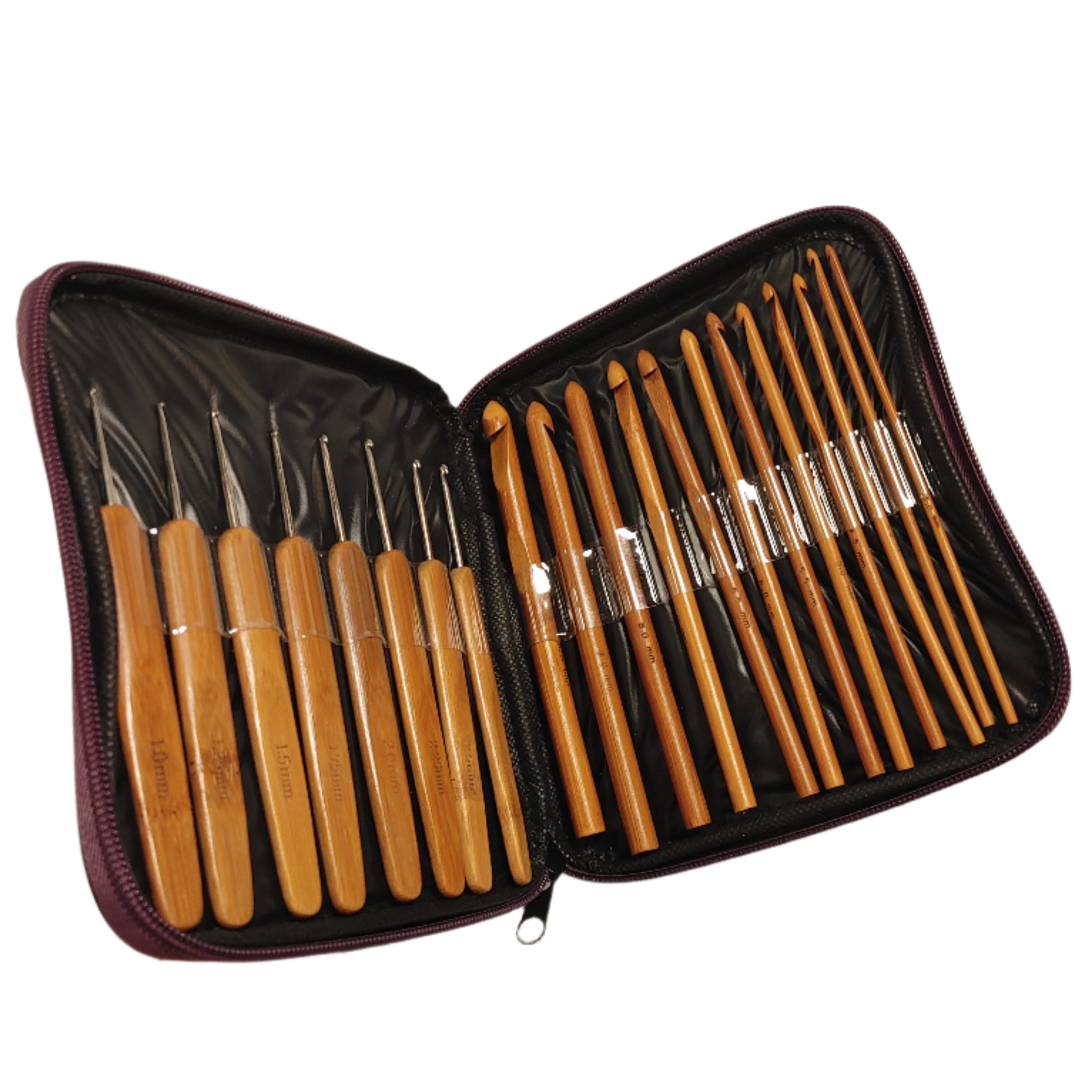 FyberRing 20 Piece Bamboo Crochet Hook Set in multiple sizes