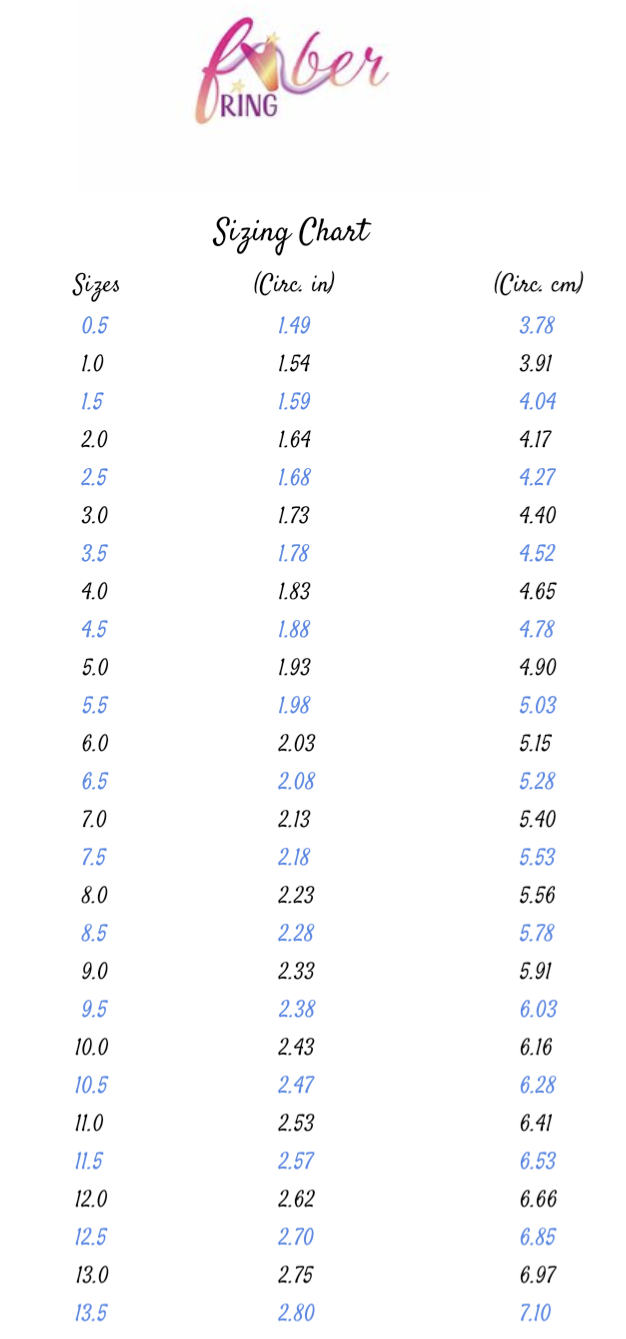 FyberRing size chart